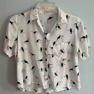 White button up Toucan bird shirt